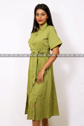 Button Down Dress with Belt- Shirt Collar